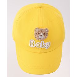 Babyhug Free Size Baseball Cap With Bear Patch - Yellow ( Circumference - 48 cm)