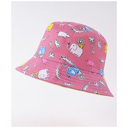 Babyhug Free Size Bucket Hat with Animal Print - Pink
