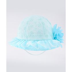 Babyhug Cotton Bucket Hat with Floral Applique - Light Blue