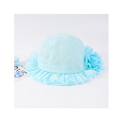Babyhug Cotton Bucket Hat with Floral Applique - Light Blue