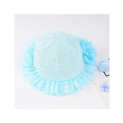 Babyhug Cotton Bucket Hat with Floral Applique - Light Blue