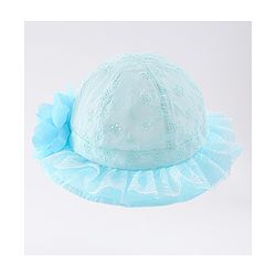 Babyhug Cotton Bucket Hat with Floral Applique - Light Blue