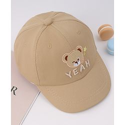 Babyhug Free Size Baseball Cap With Bear Embroidery - Beige