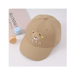 Babyhug Free Size Baseball Cap With Bear Embroidery - Beige