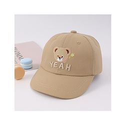 Babyhug Free Size Baseball Cap With Bear Embroidery - Beige