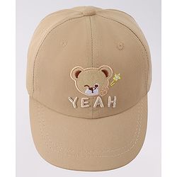 Babyhug Free Size Baseball Cap With Bear Embroidery - Beige