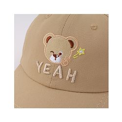 Babyhug Free Size Baseball Cap With Bear Embroidery - Beige