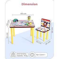 Babyhug Disney Mickey  Multipurpose Study Table with 2 Chairs - Yellow