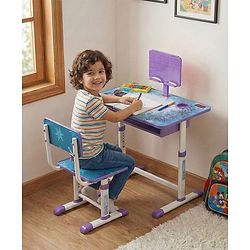 Babyhug Disney Frozen Height Adjustable Study Table & Chair Set with Storage for Kids - Purple| Ergonomic Study Desk for 3-15 Years Kids| Reading Stand, Cup Holder & Anti-Slip Base