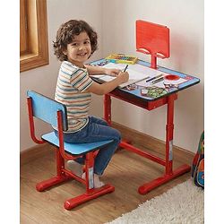 Babyhug Marvel Avenger Height Adjustable Study Table & Chair Set with Storage for Kids - Red| Ergonomic Study Desk for 3 -15 Years Kids| Reading Stand, Cup Holder & Anti-Slip Base