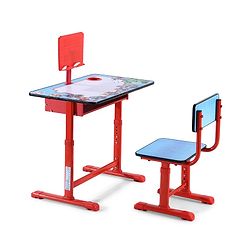 Babyhug Marvel Avenger Height Adjustable Study Table & Chair Set with Storage for Kids - Red| Ergonomic Study Desk for 3 -15 Years Kids| Reading Stand, Cup Holder & Anti-Slip Base