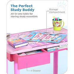 Babyhug Princess Multipurpose Study Table with 1 Chair  Pink| Art & Craft Table| Dining Table| Easy to Assemble| Sturdy Construct| Storage Draw| Chair with Backrest