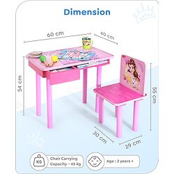 Babyhug Princess Multipurpose Study Table with 1 Chair  Pink| Art & Craft Table| Dining Table| Easy to Assemble| Sturdy Construct| Storage Draw| Chair with Backrest