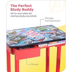 Babyhug Marvel Avengers Multipurpose Study Table with 1 Chair - Red| Art & Craft Table| Dining Table| Easy to Assemble| Sturdy Construct| Storage Draw| Chair with Backrest