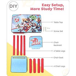 Babyhug Marvel Avengers Multipurpose Study Table with 1 Chair - Red| Art & Craft Table| Dining Table| Easy to Assemble| Sturdy Construct| Storage Draw| Chair with Backrest
