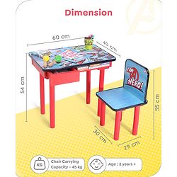 Babyhug Marvel Avengers Multipurpose Study Table with 1 Chair - Red| Art & Craft Table| Dining Table| Easy to Assemble| Sturdy Construct| Storage Draw| Chair with Backrest