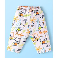 Babyhug Cotton Knit Full Sleeves Night Suit with Beach Theme Print - White