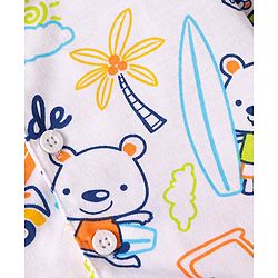 Babyhug Cotton Knit Full Sleeves Night Suit with Beach Theme Print - White
