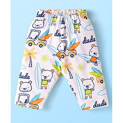 Babyhug Cotton Knit Full Sleeves Night Suit with Beach Theme Print - White
