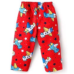 Babyhug Cotton Knit Full Sleeves Front Open Co-ords Night Suit with Airplane Print - Red