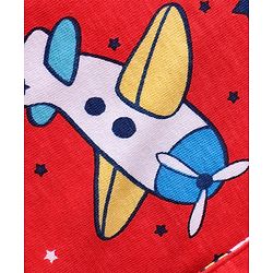 Babyhug Cotton Knit Full Sleeves Front Open Co-ords Night Suit with Airplane Print - Red