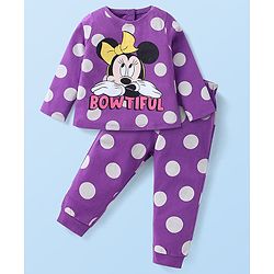 Babyhug Disney Single Jersey Knit Full Sleeves Night Suit With Minnie Mouse Graphics -  Purple