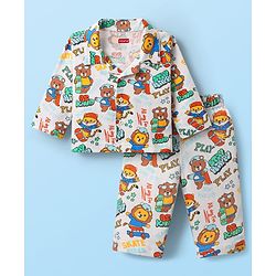 Babyhug Cotton Knit Half Sleeves Night Suit With Floral Print - Blue