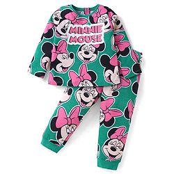 Babyhug Disney Single Jersey Knit Full Sleeves Night Suit with Minnie Mouse Graphics - Green