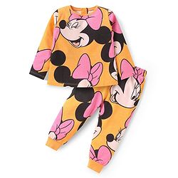 Babyhug Disney Single Jersey Knit Full Sleeves Night Suit with Minnie Mouse Graphics - Orange