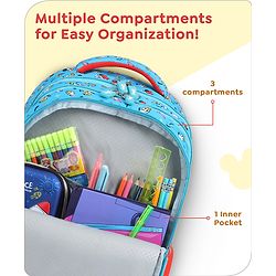 Babyhug Disney Mickey Mouse School Backpack|2 Main Compartments, 2 Front Pockets, 2 side Bottle Pockets|Water Resistant|Long lasting and Durable Zippers | Comfortable back cushioning | For School, Travel and Outdoors|Blue- 15.8 inches