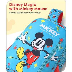 Babyhug Disney Mickey Mouse School Backpack|2 Main Compartments, 2 Front Pockets, 2 side Bottle Pockets|Water Resistant|Long lasting and Durable Zippers | Comfortable back cushioning | For School, Travel and Outdoors|Blue- 15.8 inches