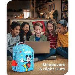 Babyhug Disney Mickey Mouse School Backpack|2 Main Compartments, 2 Front Pockets, 2 side Bottle Pockets|Water Resistant|Long lasting and Durable Zippers | Comfortable back cushioning | For School, Travel and Outdoors|Blue- 15.8 inches