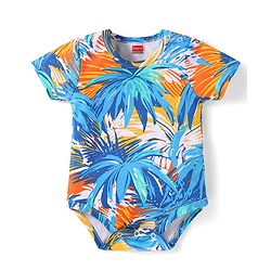 Babyhug 100% Cotton Knit Half Sleeves Tropical Printed Onesie - Light Blue