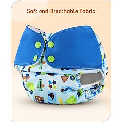 Babyhug Free Size Reusable Cloth Diaper With Inserts & Contrast Flap Pack of 3 - Blue & Brown