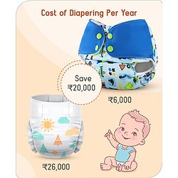 Babyhug Free Size Reusable Cloth Diaper With Inserts & Contrast Flap Pack of 3 - Blue & Brown