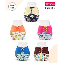 Babyhug Free Size Reusable Cloth Diaper With Inserts & Contrast Flap Pack of 3 - Blue & Brown