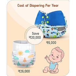 Babyhug Free Size Reusable Cloth Diaper With Inserts & Contrast Flap Pack of 3 - Blue & Brown