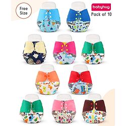 Babyhug Free Size Reusable Cloth Diaper With Inserts & Contrast Flap Pack of 3 - Blue & Brown