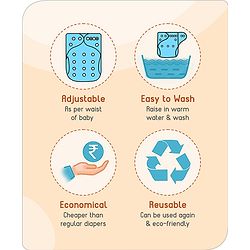 Babyhug Free Size Reusable Cloth Diaper With Inserts & Contrast Flap Pack of 3 - Blue & Brown