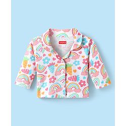 Babyhug Cotton Knit Full Sleeves Co-ords Night Suit with Rainbow & Floral Print - White
