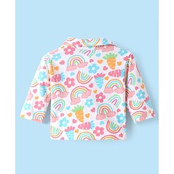 Babyhug Cotton Knit Full Sleeves Co-ords Night Suit with Rainbow & Floral Print - White
