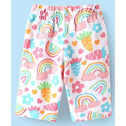 Babyhug Cotton Knit Full Sleeves Co-ords Night Suit with Rainbow & Floral Print - White