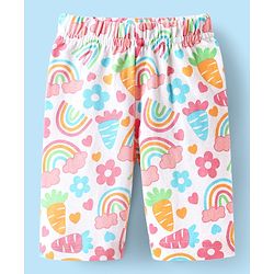 Babyhug Cotton Knit Full Sleeves Co-ords Night Suit with Rainbow & Floral Print - White