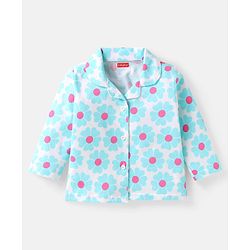 Babyhug Cotton Knit Full Sleeves Co-ords Night Suit with Floral Print - White