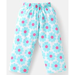 Babyhug Cotton Knit Full Sleeves Co-ords Night Suit with Floral Print - White