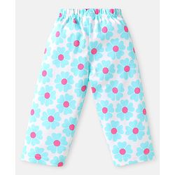 Babyhug Cotton Knit Full Sleeves Co-ords Night Suit with Floral Print - White