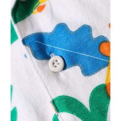 Babyhug Cotton Knit Full Sleeves Front Open Co-ords Night Suit with Animal Print - White