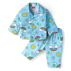 Babyhug Cotton Knit Full Sleeves Night Suit with Floral Print - Light Blue