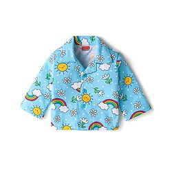 Babyhug Cotton Knit Full Sleeves Night Suit with Floral Print - Light Blue