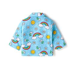 Babyhug Cotton Knit Full Sleeves Night Suit with Floral Print - Light Blue
